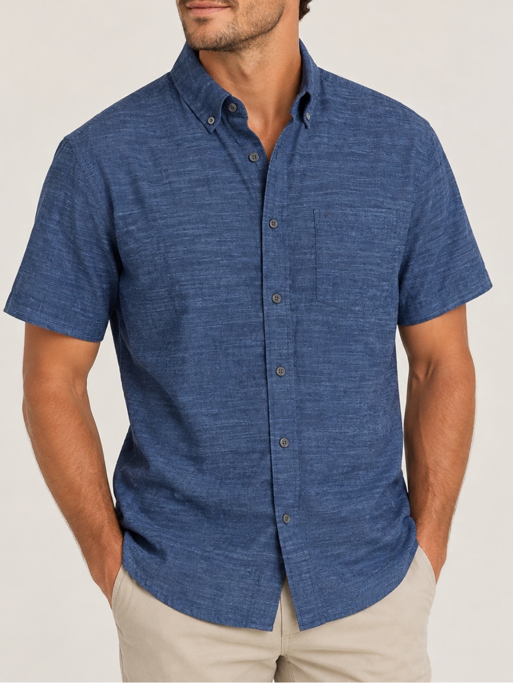 Hurley Button Front Shirt Sleeve Cotton Shirt Blue Classic Fit Size Small